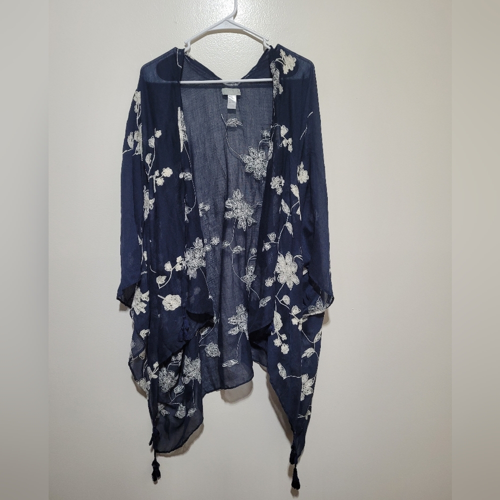 Demdaco Floral Embroidered Navy Coverup